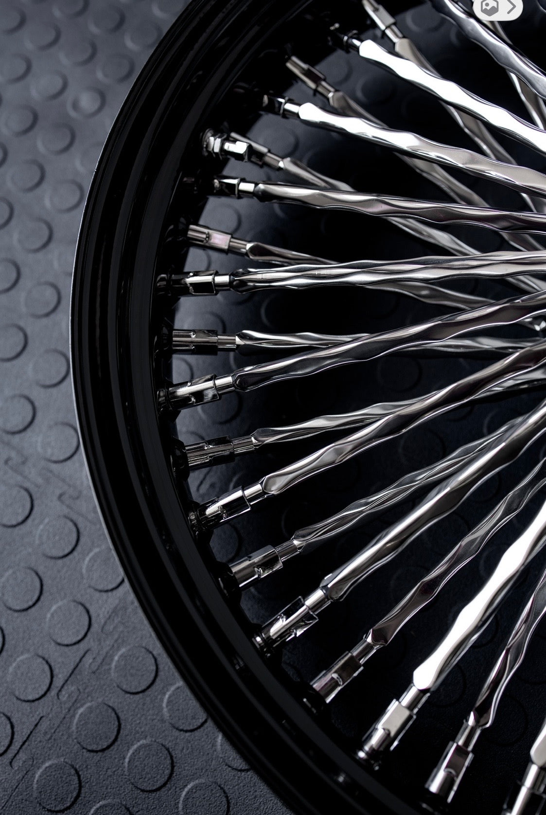 All Black Rim Black Hub CHROME SPOKES / CHROME NIPPLES Twisted Spokes