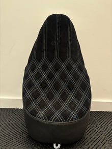 08-23 Touring Solo Custom Seat Suede Black/ Grey / Blue Stitching