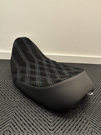 08-23 Touring Solo Custom Seat Suede Black/ Grey / Blue Stitching