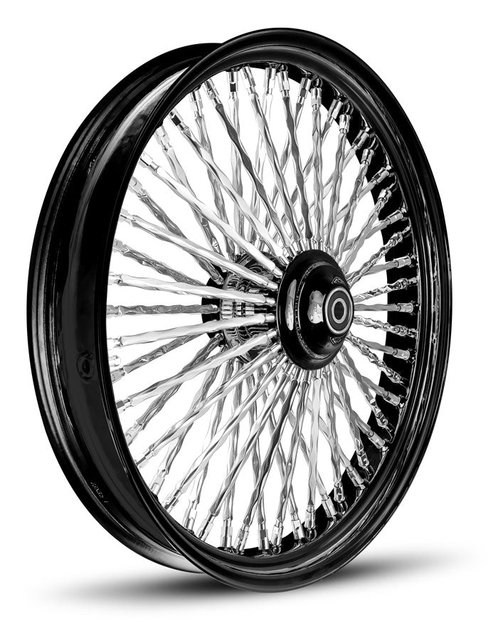 All Black Rim Black Hub CHROME SPOKES / CHROME NIPPLES Twisted Spokes