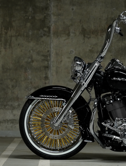 Softail Chrome Smooth Lip with Gold Plated Twisted Spokes