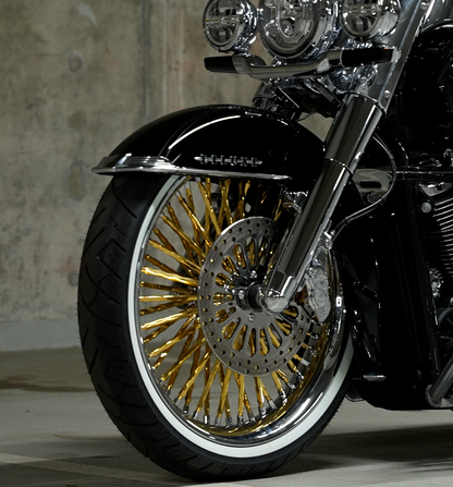 Softail Chrome Smooth Lip with Gold Plated Twisted Spokes