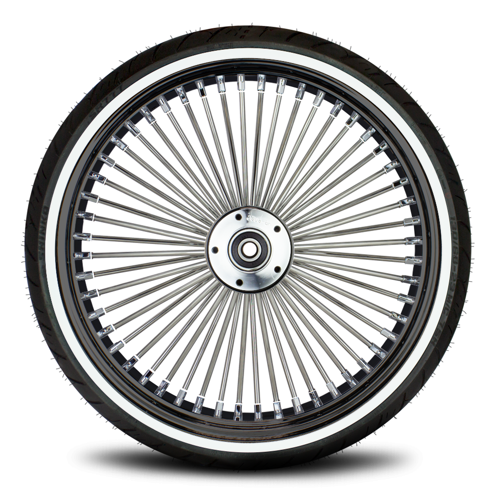 All Black Rim Black Hub CHROME SPOKES / CHROME NIPPLES Smooth Spokes